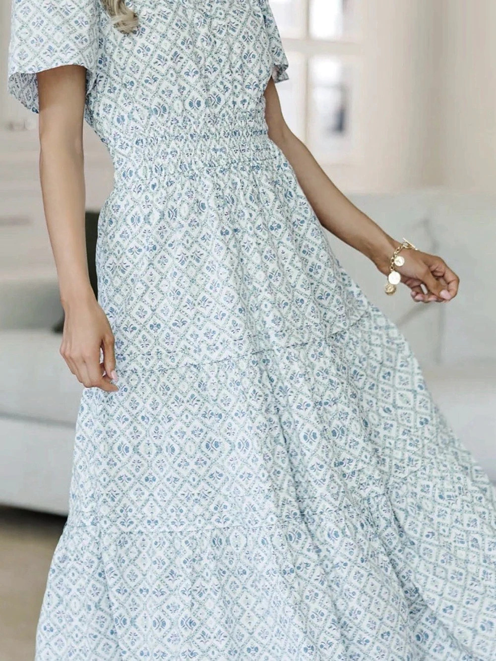 Shop the Mint Closer Than Ever Blue Floral Midi Dress Medium